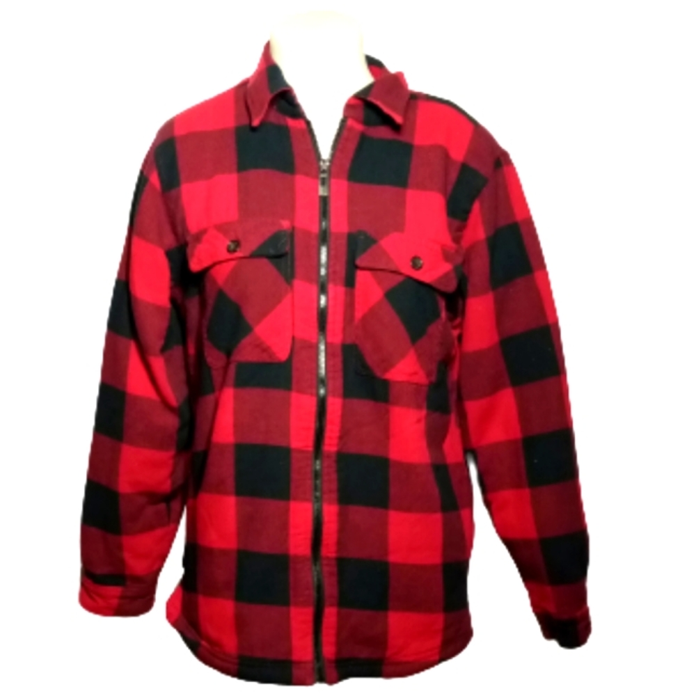 4x4 Red Black Checkered Zip Up Fleece Jacket Sz Med